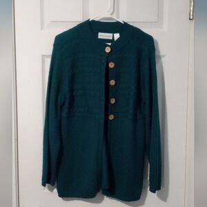 Alfred Dunner Teal Sweater with Wooden Accents